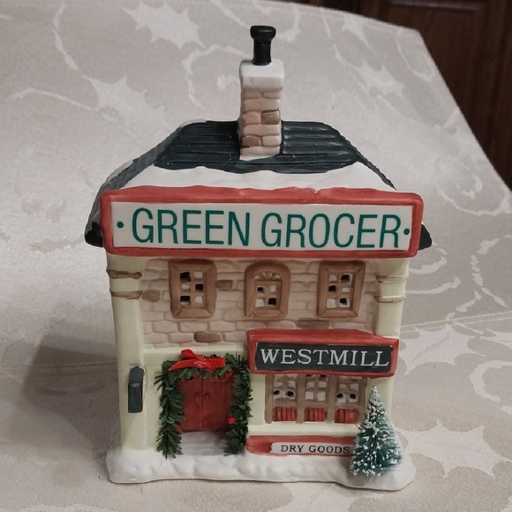 Christmas Valley Vintage 1992 Green Grocer Westmill Dry Goods Porcelain Orig Box